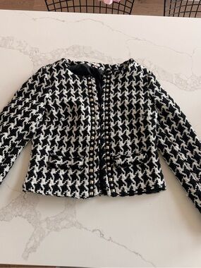 Black & White Houndstooth Stud-Trim Cropped Blazer